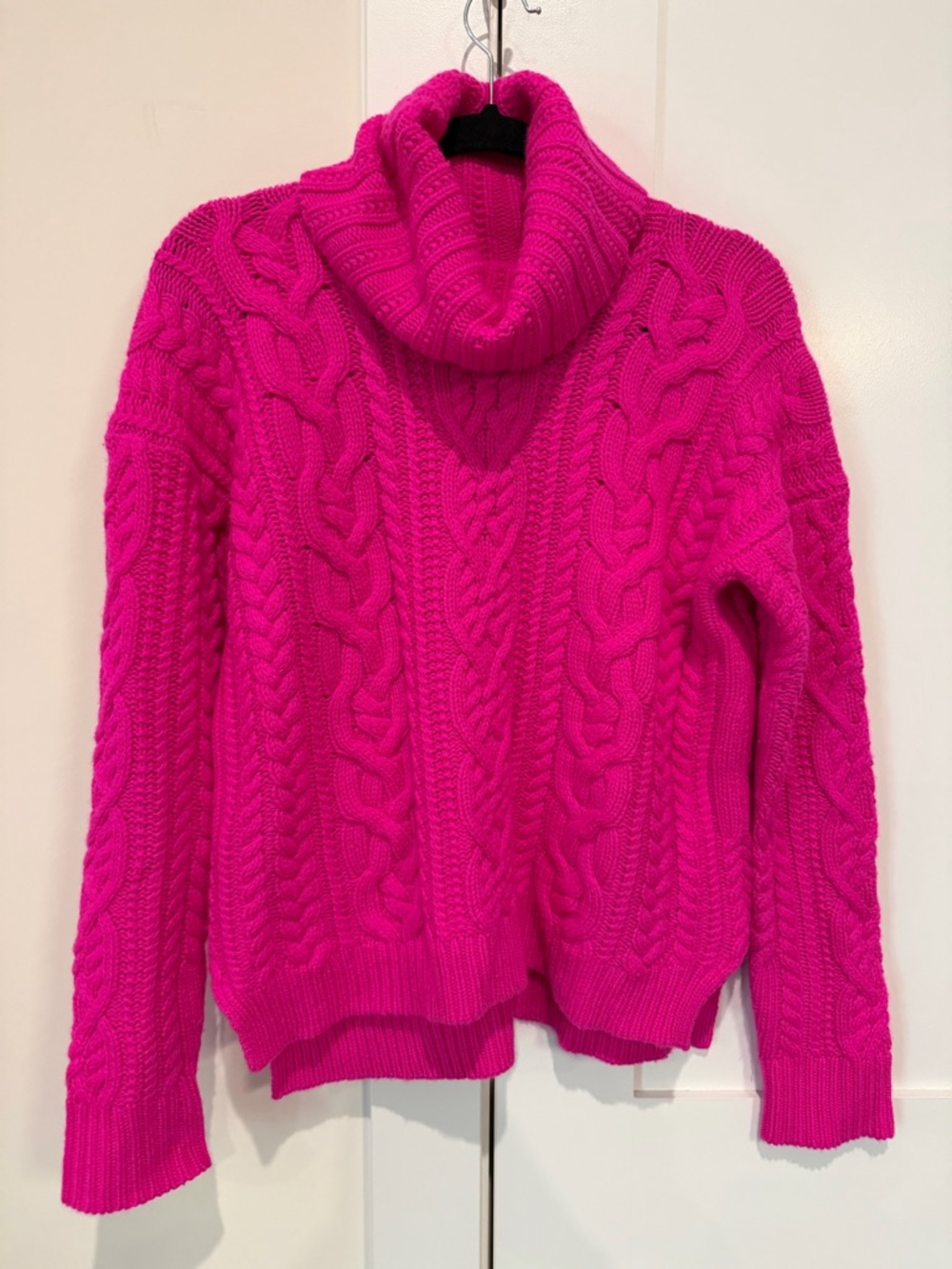 RALPH LAUREN Rare Hot Pink Chunky Cable Knit Turtleneck Sweater Barbiecore Sz S